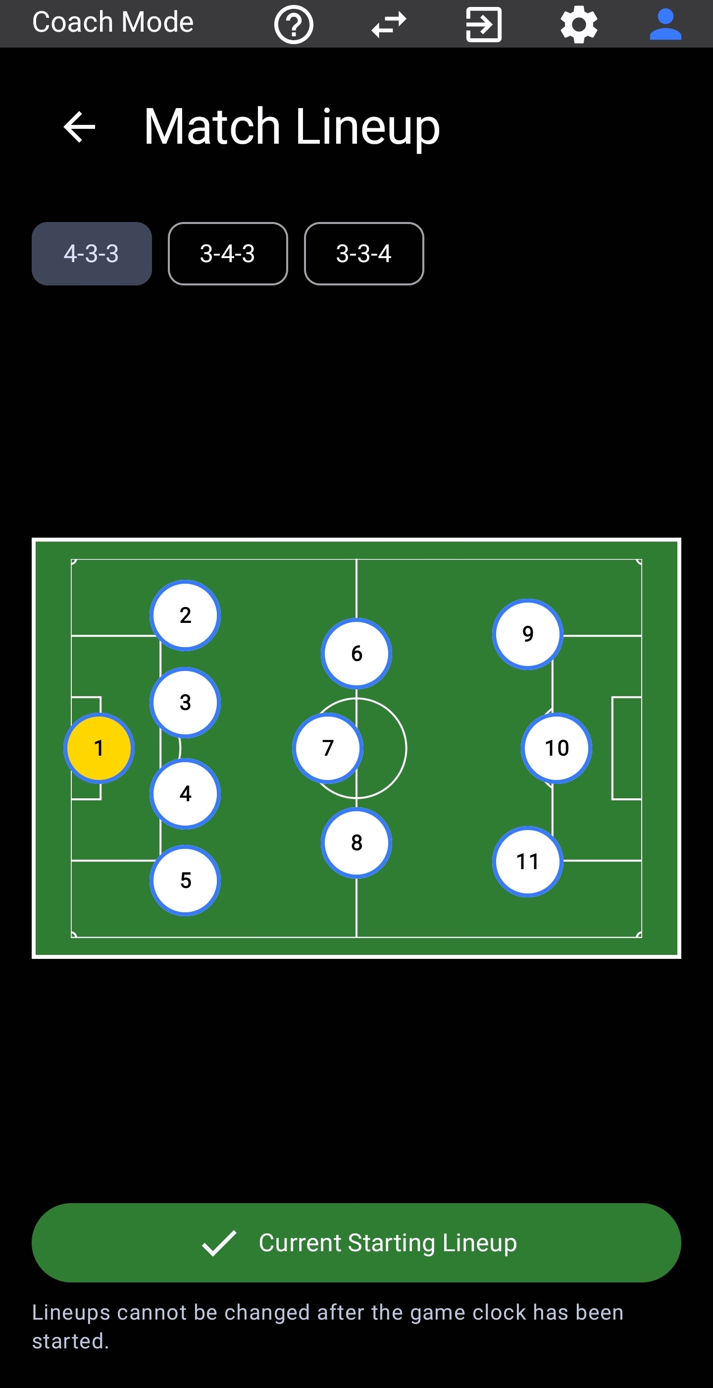 4-3-3 Match Lineup