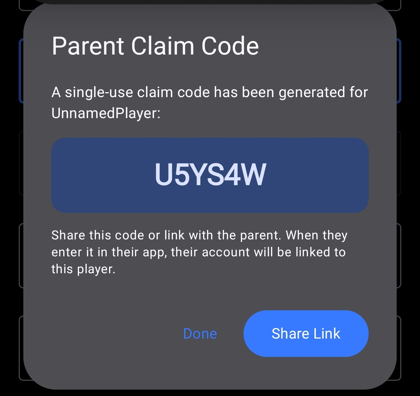 Sharing a Secure Claim Code with a Parent/Guardian